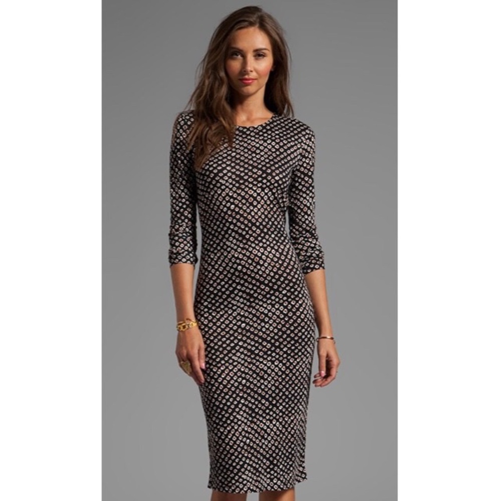 Derek Lam Abstract Polka Dot Black‎ & Tan Silhouette Midi Dress